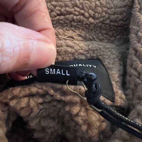 S Cult Of Individuality NEW NWT Brown Faux Leather Sherpa Peacoat Jacket Small - Picture 11 of 13